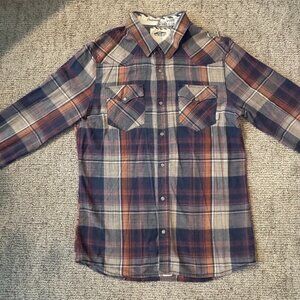 Vans Long-Sleeve Shirt MEDIUM - Earthy Plaid Country-Style with Button Snaps